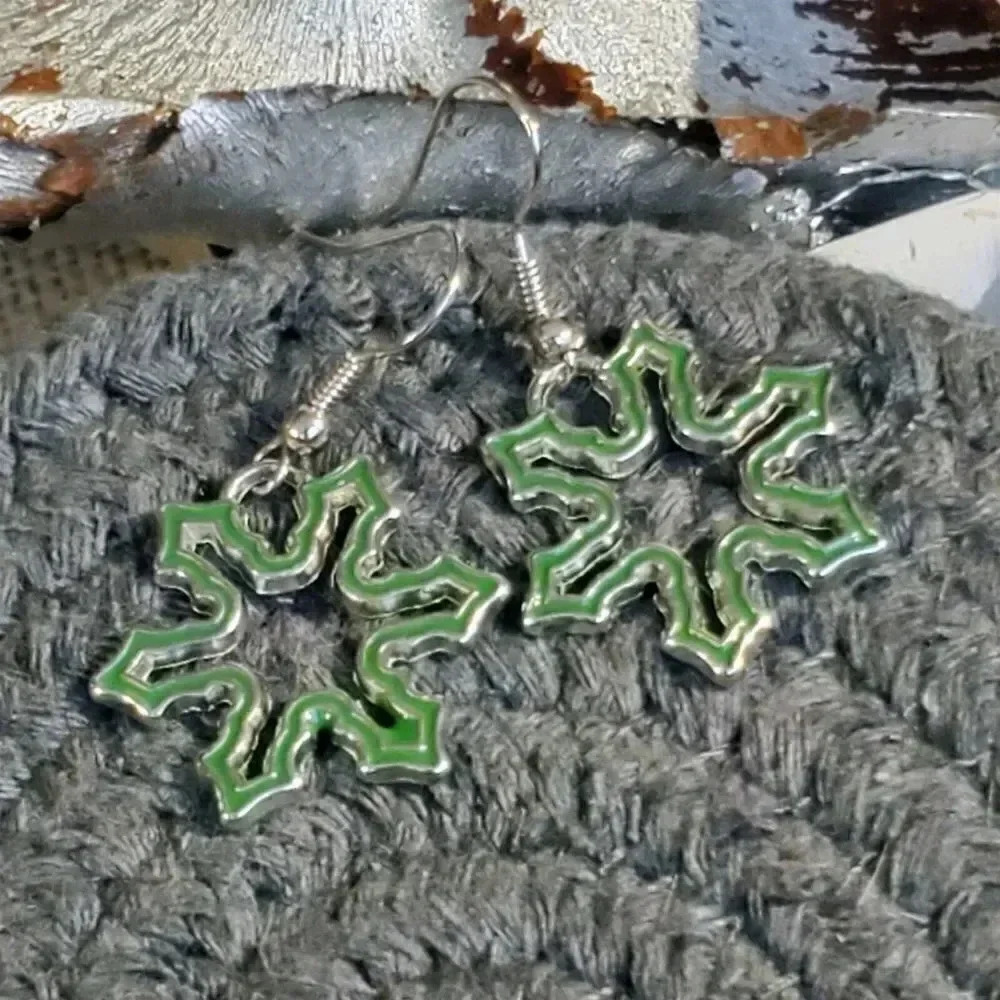 Enameled Snowflake Drops Silver Green Winter Christmas Holidays Earring - Picture 3 of 6